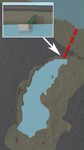 Figure 5: Possible future Qattara depression lake with detail of salt Mediterranean water inlet by future Qattara hydro plant